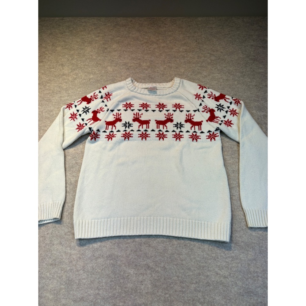 Hanna Andersson Kids Reindeer Fair Isle Cotton Sweater White Red Size 8 130cm